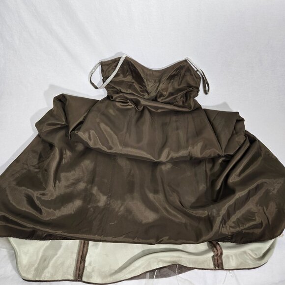 Vintage CACHE 90 Brown-Green Ombré Babydoll Front Split Flowy Formal Gown Size 6 - Picture 9 of 17